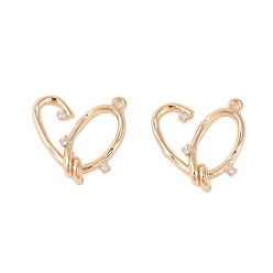 Настоящее золото 18K Подвески из латуни с прозрачным стеклом, сердце, реальный 18 k позолоченный, 17x16.5x3.5 мм, отверстие : 1.2 мм