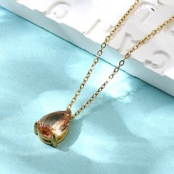 Верблюжий 304 ожерелья нержавеющей стали, с подвесками-слезинками из кубического циркония, реальный 18 k позолоченный, верблюжие, 16.22 дюйм (41.2 см) в длину + 64 удлинитель мм