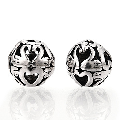 Antique Silver 925 Sterling Silver Beads, Hollow Round Ball, Antique Silver, 8.5x8mm, Hole: 1mm