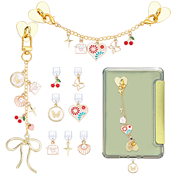 Couleur Mélangete 9Ensembles de bouchons anti-poussière en PVC et de supports de téléphone portable en fer, avec émail en alliage et pendentifs en perles de plastique, formes mixtes, or, couleur mixte, 24~176mm