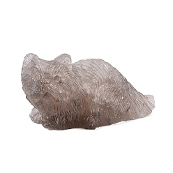 Quartz Fumé Figurine de chat sculptée en quartz fumé naturel, décoration pour bureau à domicile, 27~31x51~56x24~31mm