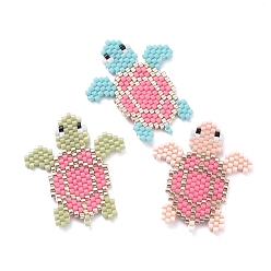Mixed Color MIYUKI Japanese Seed Beads, Handmade Pendants, Loom Pattern, with Polyester Threads, Tortoise, Mixed Color, 34x28~29x1.5mm, 3pcs/set