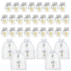 Platine 32 pcs décorations pendentif bouteille en verre, avec des fermoirs pivotants en alliage et des sacs en organza, platine, 86mm