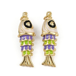 Античный Белый Латунь эмаль подвески, с целью перехода в кольце, очарование рыбы, реальный 18 k позолоченный, стойки покрытие, без свинца и без кадмия, долговечный, старинный белый, 29x9.5x7 мм, отверстие : 3 мм