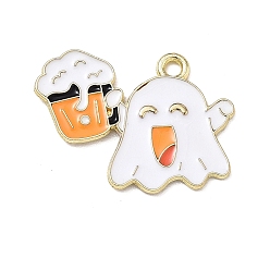 Ghost Подвески из сплава хэллоуина с эмалью, золотые, призрак с пивными амулетами, 18x24x1 мм, отверстие : 1.8 мм