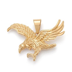 Golden 304 Stainless Steel Big Pendants, Eagle, Golden, 33.5x50x7.5mm, Hole: 6.5x12mm