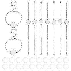 Нержавеющая Сталь Цвет 15шт 304 изготовление браслетов из нержавеющей стали, с карабин-лобстерами , кабельные цепи и плоские круглые кабошоны, с 15 стеклянными кабошонами, цвет нержавеющей стали, лоток : 16 мм, 5-5/8 дюйм (14.4 см)