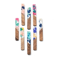 (52) Непрозрачная лаванда Подвески из смолы и ореха, прямоугольные, разноцветные, 51.5x7.5x2.5 мм, отверстие : 1.8 мм