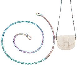 Rainbow Color 1pc Iron Curb Chain Shoulder Bag Straps, with Swivel Clasps, for Bag Handle Replacement Accessories, Rainbow Color, 122cm
