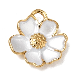 Fleur 304 acier inoxydable émail pendentifs, or, charmes de fleurs, 15.5x15x3mm, Trou: 1.6mm