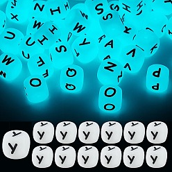 Letter Y 20Pcs Luminous Cube Letter Silicone Beads 12x12x12mm Square Dice Alphabet Beads with 2mm Hole Spacer Loose Letter Beads for Bracelet Necklace Jewelry Making, Letter.Y, 12mm, Hole: 2mm