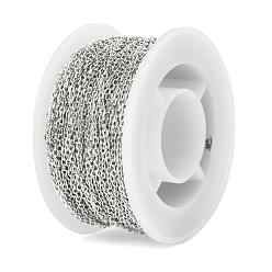 Stainless Steel Color 304 Stainless Steel Cable Chains, Soldered, with Spool, Flat Oval, Stainless Steel Color, 1.5mm, about 32.8 Feet(10m)/roll