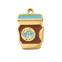 Коричневый 304 нержавеющей стальной эмали подвески, ионное покрытие (ip), кофейное очарование, реальный 18 k позолоченный, кофе, 15x9.5x1.5 мм, отверстие : 1.5 мм