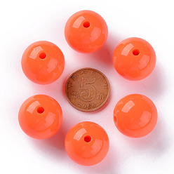 Orange Red Opaque Acrylic Beads, Round, Orange Red, 20x19mm, Hole: 3mm, about 111pcs/500g