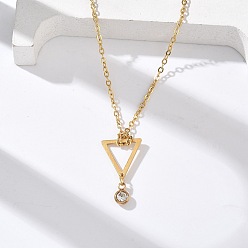 Треугольник 304 ожерелья из нержавеющей стали с геометрическим кулоном и цепочкой из кристаллов и страз, реальный 18 k позолоченный, треугольные, 17.64 дюйм (44.8 см)