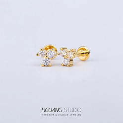 Цветок Серьги-гвоздики из нержавеющей стали с микропаве из прозрачного кубического циркония для женщин и мужчин, плоская серьга сзади, цветок, 6 мм, штифты : 1.2 мм