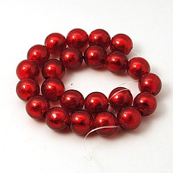 Red Handmade Silver Foil Glass Beads Strands, Round, Red, 10mm, Hole: 2mm