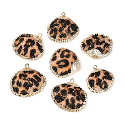 Кокосово-Коричневый Подвески с краской и гальваникой из натуральных морских раковин, Подвески из ракушек с леопардовым принтом и золотистыми железными петлями, кокосового коричневый, 20.5~31x22~32x6.5~9.5 мм, отверстие : 1.4~1.8 мм