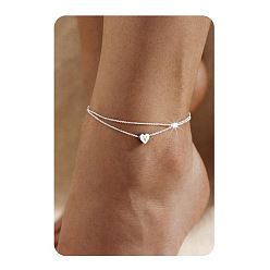 Letter V 201 двухслойные браслеты для щиколотки из нержавеющей стали в форме сердца с инициалами для женщин, цвет нержавеющей стали, не тускнеет, Буква V, 7-7/8 дюйм (200 мм)