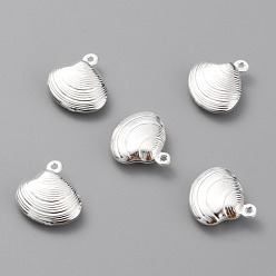 Посеребрённый Латунные подвески, формы раковины, 925 серебро покрытием, 14x13x4 мм, отверстие : 1 мм