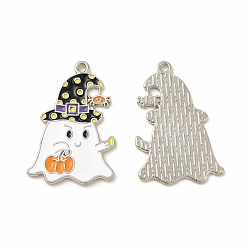 Черный Стойки обшивки сплава эмали подвески, без кадмия, без никеля и без свинца, Хэллоуин тема, Призрак в шляпе и шарм в виде тыквы, платина, чёрные, 25.5x17x1 мм, отверстие : 1.4 мм