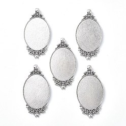 Античное Серебро Винтажный тибетский стиль сплава резные розы большой кулон настройки кабошон, без кадмия и без свинца, чашки безель с краями, античное серебро, овальный поднос: 40x30 мм, 63x32x2.5 мм, Отверстие : 4 мм , около 100~108 шт / 1000 г
