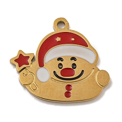 Снеговик Настоящее 14к позолота 304 подвески из нержавеющей стали, буквы, многоцветный рождественский стиль, снеговик, 13.5x15x1 мм, отверстие : 1.2 мм