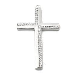 Платина Латунные микропаве прозрачные подвески с фианитом, крестик, стойки покрытие, долговечный, без свинца и без кадмия, платина, 53x32x2.5 мм, отверстие : 1.5 мм