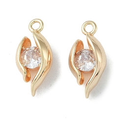 Настоящее золото 18K Латунные подвески, из прозрачного стекла, цветок, реальный 18 k позолоченный, 14x6x5 мм, отверстие : 1.2 мм