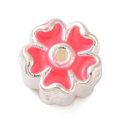 Rosa Caliente 925 perlas de plata esterlina, con esmalte, flor, color de rosa caliente, 5x3.5 mm, agujero: 1.5 mm