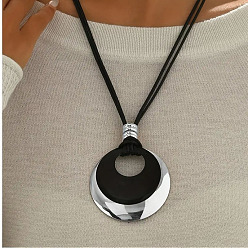 Платина Сплав кольцо кулон черный шнур ожерелья, платина, 20.08 дюйм (51 см)