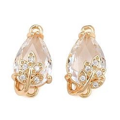 Claro Dijes de conector de zirconia cúbica transparente con micro pavé de latón, lágrima con enlaces florales, con vidrio, facetados, Claro, 20x10.5x10.5 mm, agujero: 1.3 mm