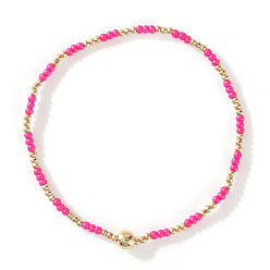 Темно-Розовый Браслеты из стеклянных бусин и бусин CCB, составные браслеты для женщин, темно-розовыми, 7-7/8 дюйм (20 см), внутренний диаметр: 6-1/2 дюйм (16.5 см)