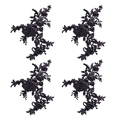 Черный Цветочная вышивка полиэстер пришивные аппликации, с пластиковыми пайетками, украшение для свадебного платья своими руками, Cheongsam, чёрные, 351x241x0.5 мм