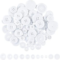 White Resin Buttons, 2-Hole & 4-Hole, Flat Round, White, 10~30mm, Hole: 1.5mm, Total 200g per bag.