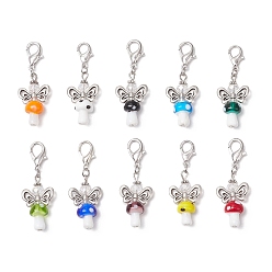 Античный Серебристый & Платиновый 10шт. грибной ангел, стеклянные и ламповые подвесные украшения, застежки-лобстеры подвески для украшения сумки рюкзака, старинное серебро и платина, 44~45 мм