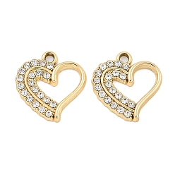 Золотой Подвески со стразами из сплава с УФ-покрытием, сердце, золотые, 17.5x16.5x2.5 мм, отверстие : 1.8 мм