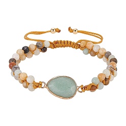 Green Aventurine Natural Green Aventurine Teardrop Link Braided Bead Bracelet, Double Line Gemstone Adjustable Bracelet for Women, Inner Diameter: 2-1/8~3-3/8 inch(5.4~8.6cm)