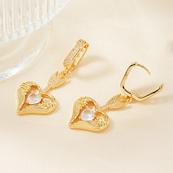 Золотой Серьги-кольца в форме сердца из латуни с прозрачным кубическим цирконием ко Дню святого Валентина, золотые, 44x19 мм