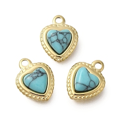 Сердце Синтетические бирюзовые чары, с 304 установками из нержавеющей стали, золотые, сердце, 11x8.5x3 мм, отверстие : 1.4 мм