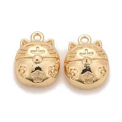 Light Gold Rack Plating Brass Pendants,  Long-Lasting Plated, Lead Free & Cadmium Free, Cat, Light Gold, 11x8.5x5mm, Hole: 1mm