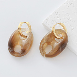 Peru Oval Resin Hoop Earrings for Women, with 304 Stainless Steel Ring, Peru, 40x29mm