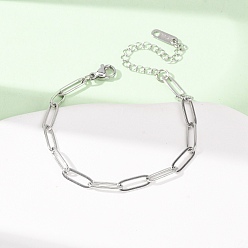 Stainless Steel Color 4MM 304 Stainless Steel Paperclip Chain Bracelets, Tarnish Free, Stainless Steel Color, 6.30 inch(16cm)