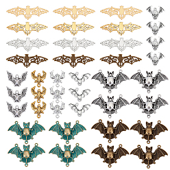 Mixed Color Zinc Alloy Pendants & Filigree Joiners Link Kits, Bat, for Halloween, Mixed Color, 72pcs/box