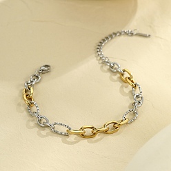 Золотой & Цвет Нержавеющей Стали 304 из нержавеющей стали Фигаро цепи браслеты, прекрасно для женщин, золотые и нержавеющая сталь цвет, 7-3/8 дюйм (18.6 см)