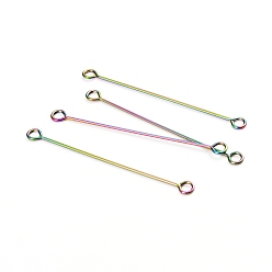 Rainbow Color Ion Plating(IP) 304 Stainless Steel Eye Pins, Double Sided Eye Pins, Rainbow Color, 36x0.6mm, Hole: 1.5mm