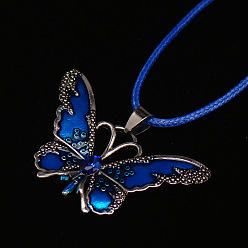 Средно-синий Ожерелья из вощеного шнура с подвеской в виде бабочки из сплава эмали, платина, светло-синий, 17.72 дюйм (45 см)