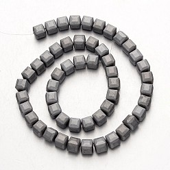 Silver Plated Electroplate Non-magnetic Synthetic Hematite Bead Strands, Frosted, Cube, Silver Plated, 8x8x8mm, Hole: 1mm, about 51pcs/strand, 15.7 inch