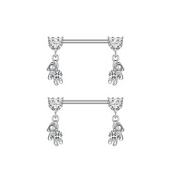 Прозрачный 304 подвесные штанги для сосков в форме сердца и медведя из нержавеющей стали с кубическим цирконием, цвет нержавеющей стали, прозрачные, 16 мм, штифты : 1.6 мм