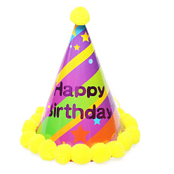 Разноцветный Слово с днем рождения бумажная вечеринка шляпы конус, с помпонами, для украшения дня рождения, красочный, 125x200 мм